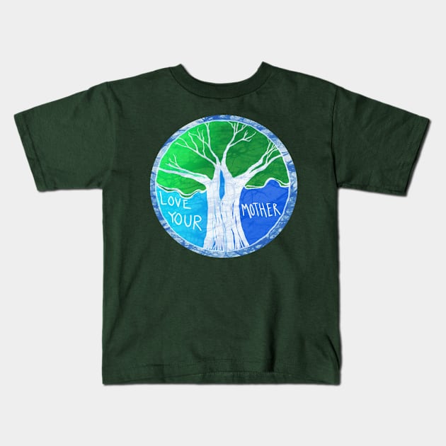 Love Your Mother Earth Batik like landscape Kids T-Shirt by Aurora X